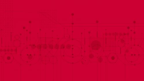 Red background with abstract art of nodes and connectors