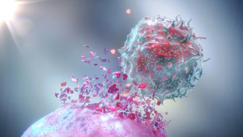 3D image of NK Cell destroying cancer cell