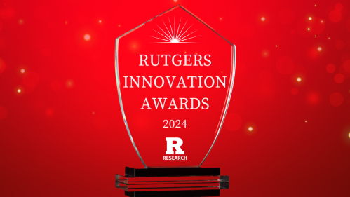 Image of Rutgers Innovation Award plaque on red background