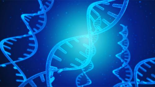 DNA strands on a blue background
