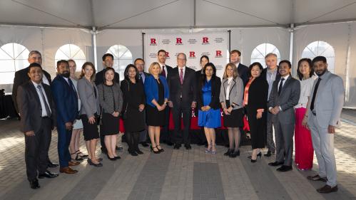 Rutgers senior vice president for research Michael E. Zwick, PhD (center) with members of the Office for Research, Technology Transfer, and New Ventures teams at the 2024 Rutgers Innovation Awards.