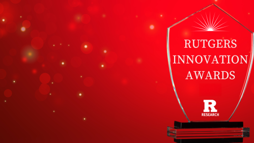 Image of Rutgers Innovation Award on red background