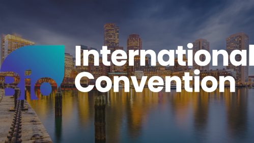 Logo for BIO International Convention over an image of Boston