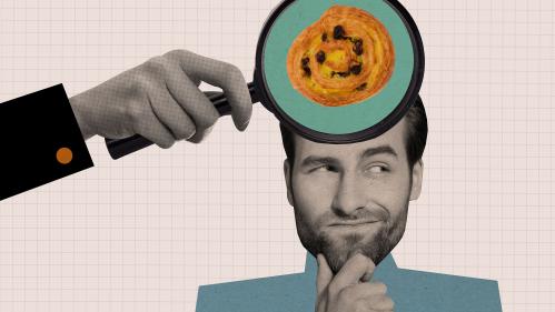 illustration of man thinking of food
