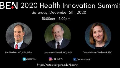 BEN 2020 Health Innovation Summit information with photos of three panelists and featured speakers
