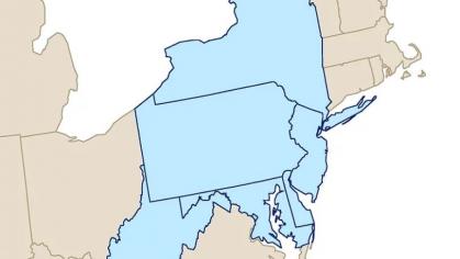 Image highlighting states in the mid-atlantic region including Delaware, the District of Columbia, Maryland, New Jersey, New York, Pennsylvania, and West Virginia.