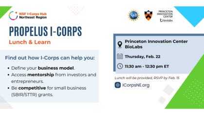 Infographic for 2-22-24 NSF I-Corps Info Session at Princeton Innovation Center BioLabs