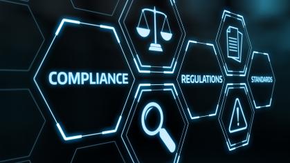 Image of digital background with words Compliance, Regulations, and Standards