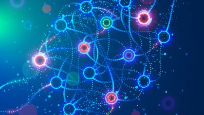Abstract simple graphics scheme of neural machine mind with AI