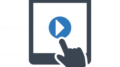 finger pressing on a tablet to view video