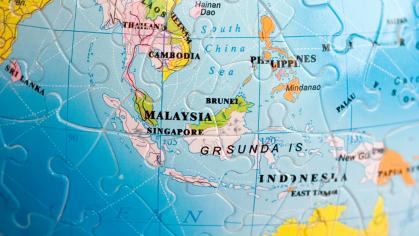 3D globe puzzle of South East Asian countries: Indonesia, Cambodia, Philippines, Thailand, Myanmar, Laos, Brunei,  Singapore, Sri Lanka