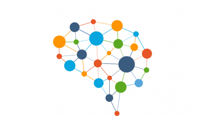 Smart digital brain idea. Futuristic neural network interact grid concept. Artificial intelligence creative think mesh system connect. Abstract background with integrated circles and lines.