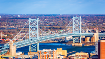 Benjamin Franklin Bridge Spanning the Delaware River from Philadelphia to Camden, New Jersey