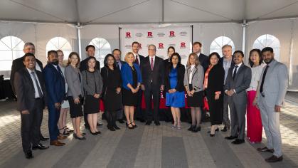 Rutgers senior vice president for research Michael E. Zwick, PhD (center) with members of the Office for Research, Technology Transfer, and New Ventures teams at the 2024 Rutgers Innovation Awards. 