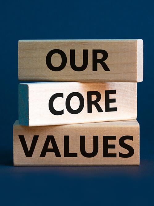 blocks containing the words our core values