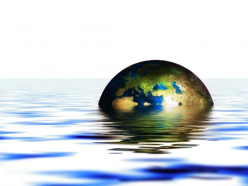 Illustration of planet Earth partially submerged in water