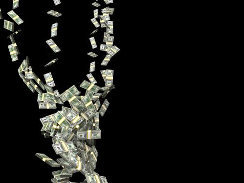 Money falling down like a hurricane
