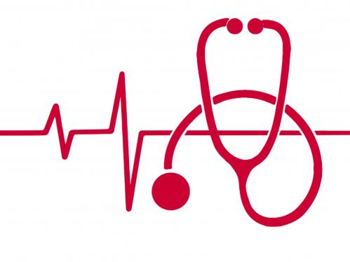 Illustration of stethoscope on top of heartbeat sinus wave