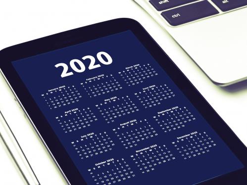 2020 calendar on a tablet screen