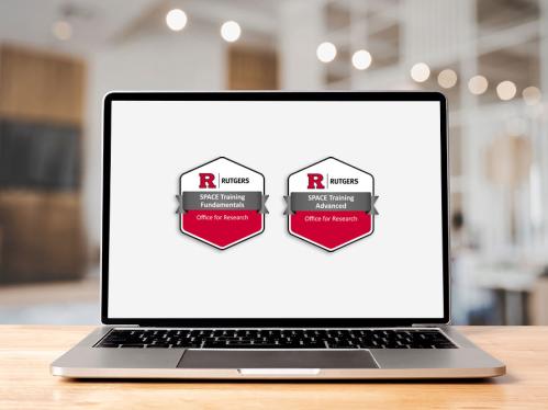 Laptop with Rutgers Research Microcredential Badges