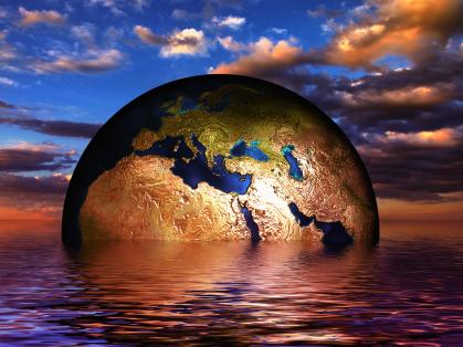 Illustration of planet Earth partially submerged in water