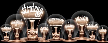 Light bulbs with strategy, vision, idea inside the bulbs