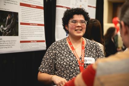 English major Gretchen Purvis ’25, who presented her findings at the Northeast Modern Language Association (NeMLA) conference.