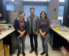 Image of Rutgers-Newark assistant professor Pabitra Sahoo and his research team members Meghal Desai and Manasi Agrawal